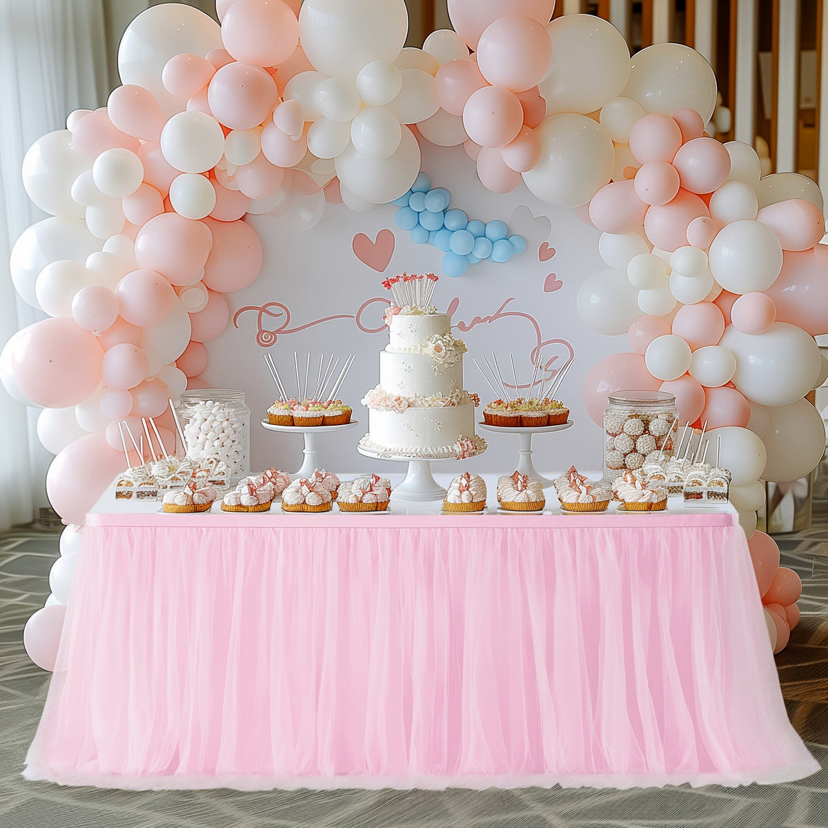 6Ft Pink Tulle Table Skirt Tablecloth, Pink Ruffle Tutu Table Skirts, for Rectangle Tables Or Round Tables Desk Skirt for Princess Birthday Party Cake Dessert Table Decorations Halloween, Christmas