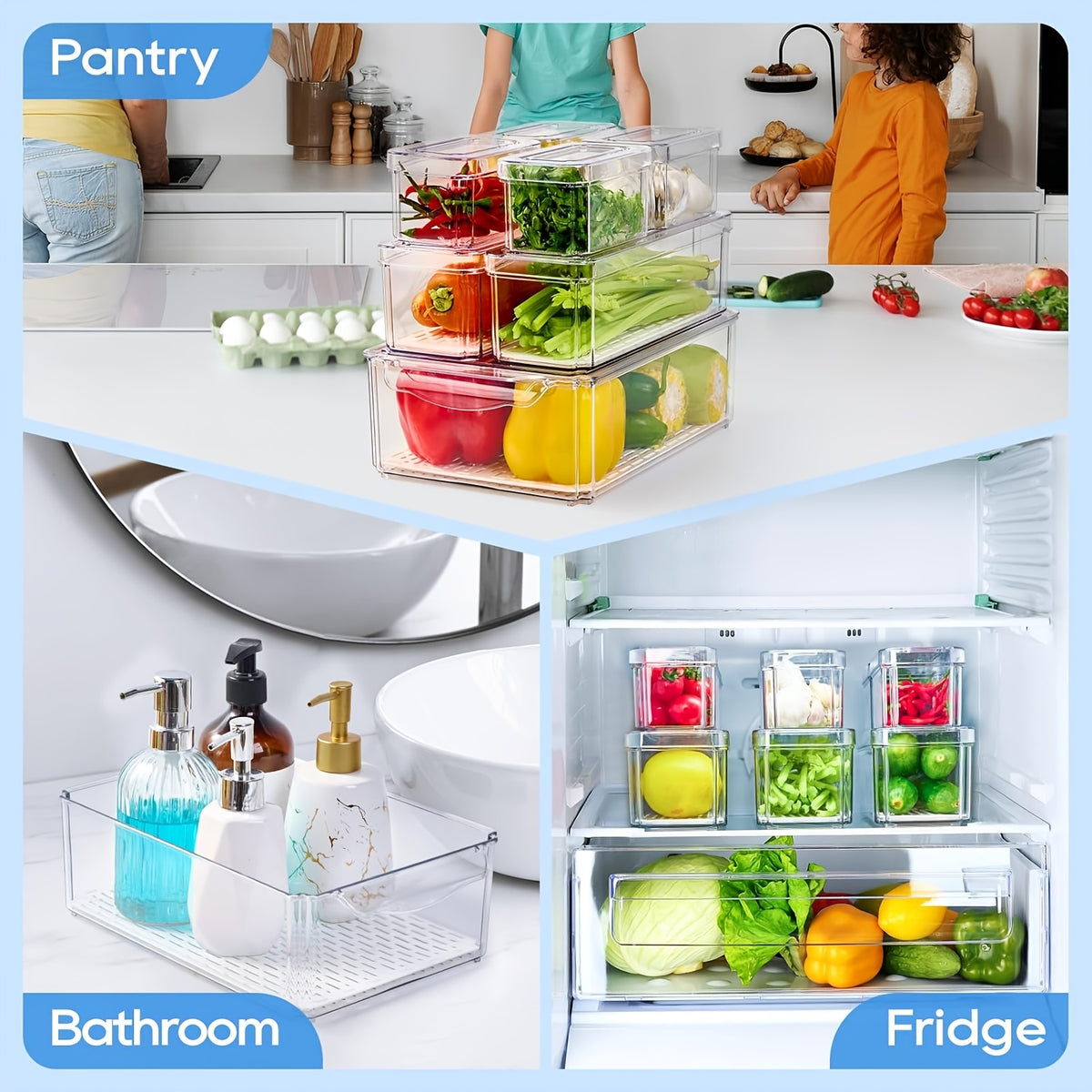 14 Pack Fridge Organizer, Stackable Refrigerator Organizer Bins with Lids, Fridge Organizers And Storage Containers for Fruit, Vegetable, Food, Drinks, Cereals, Clear