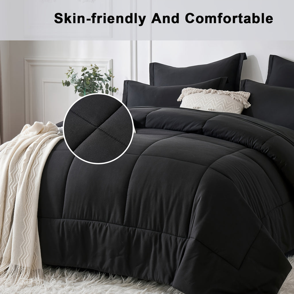 5/7pcs Luxurious Checkered Comforter Sets Queen-Breathable Comforter-Ultra-Soft Fluffy Fiber Filling, Warmth For All Seasons-Bed In A Bag With Comforter, Flat Sheet, Fitted Sheet, Pillowcases, And Pillowshams, Thick Comforter Set, Family Gift Set