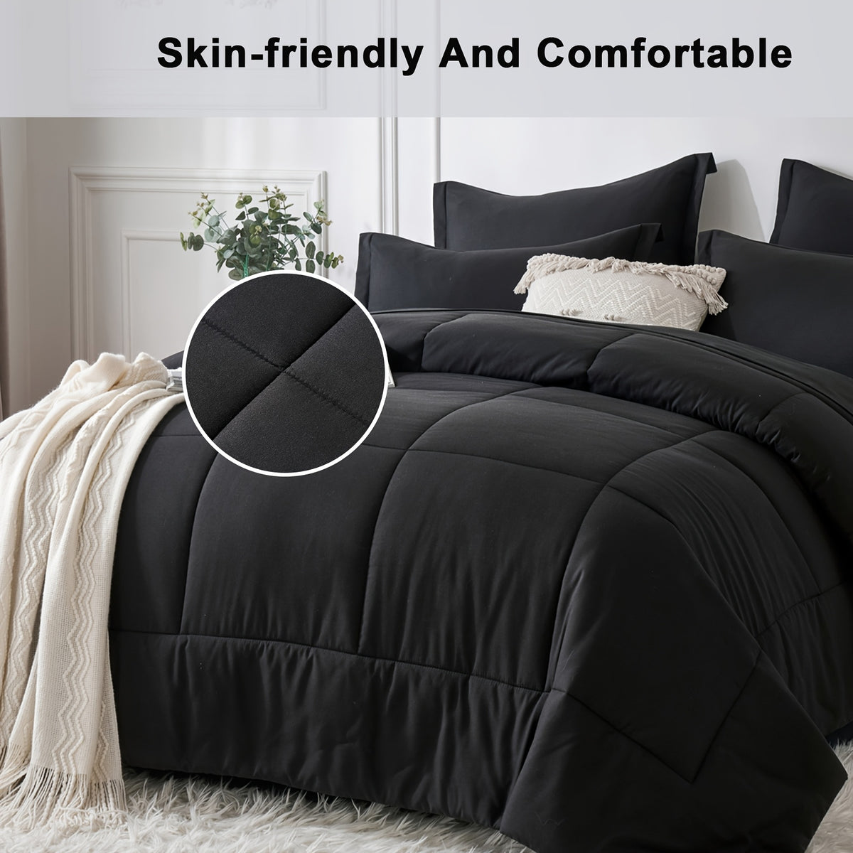 5/7pcs Luxurious Checkered Comforter Sets Queen-Breathable Comforter-Ultra-Soft Fluffy Fiber Filling, Warmth For All Seasons-Bed In A Bag With Comforter, Flat Sheet, Fitted Sheet, Pillowcases, And Pillowshams, Thick Comforter Set, Family Gift Set