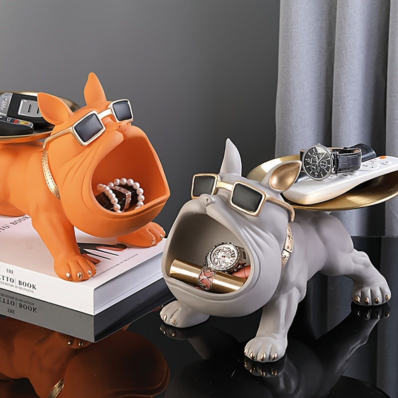 Modern Decorative Resin Bulldog Tray Statue, Dog Tray Storage Entrance Keychain, Candy Jewelry Earring Tray, Suitable for Home Decoration, Modern Art Dining Table Decoration, Office Christmas And New Year Decorations