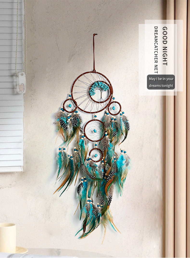 Bohemian Dream Catcher Pendant with Feathers - Natural Elements Door Hanging Decor for Bedroom, No Electricity Needed, Unique Birthday Gift for Girls & Women