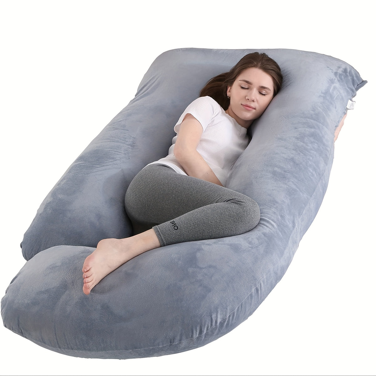 60-inch J-Shaped Full Body Pillow, Maternity Pillow, Maternity Full Body Pillow with Velvet Pillowcase, Full Body Pillow with Back, Leg, And Tummy Support, Helps Ensure Adequate, Comfortable Sleep, Halloween And Christmas Gift