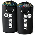 Laundry Baskets 2 Pack with Drawstring Closure, Extra Large 25.1 or 30.38 Gallon Foldable Fabric Hampers with Ring Handles for Bedroom and Dorm