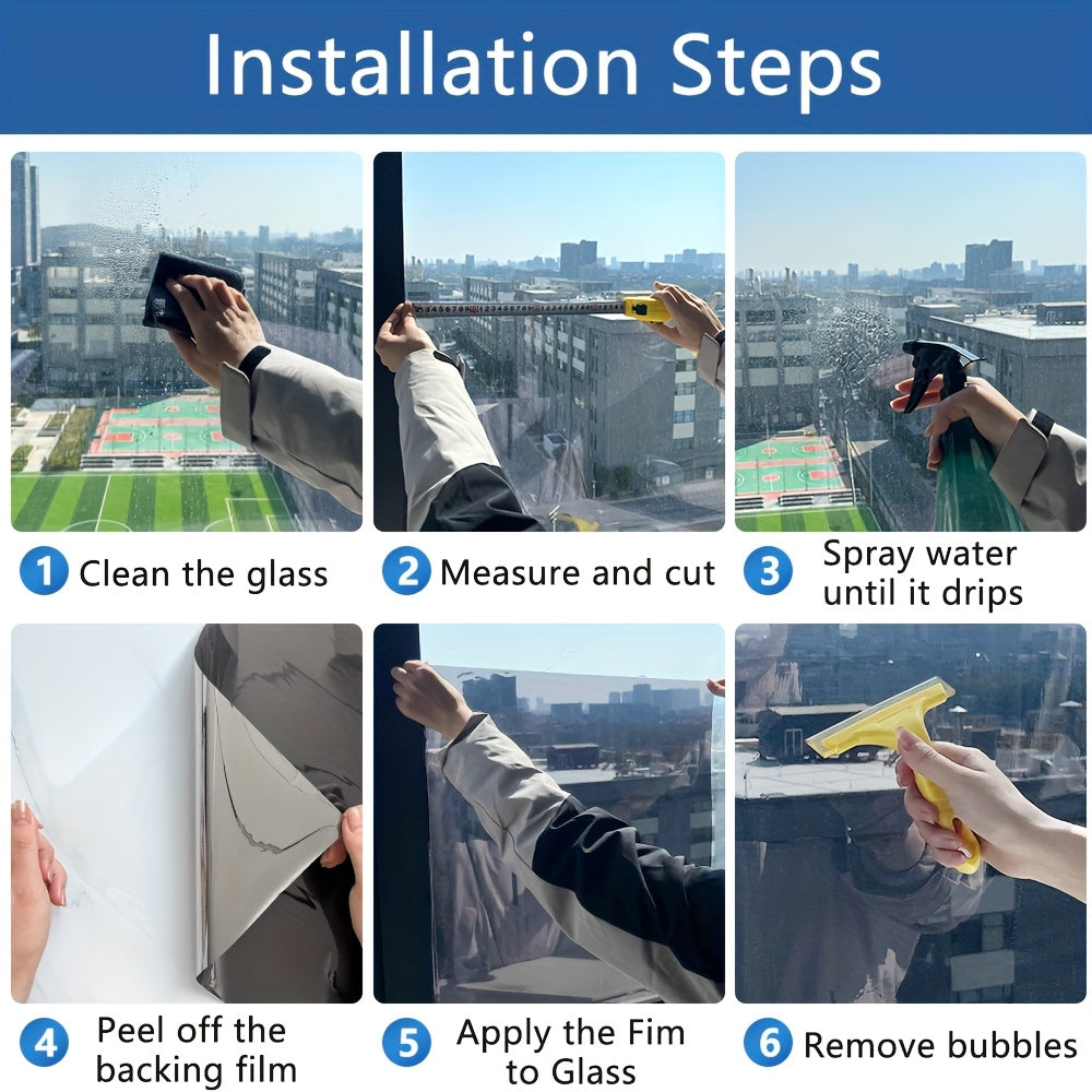One-Way Privacy Window Film - Sun Blocking, Blocking & Heat Control Static Cling Film, Energy Saving Anti-Glare Reflective Coating No Glue- Easy Install For Home Office Hotel. Anti-Peeping | Glare Reduction Film | Reflective Glass Film(23.6''x118'')
