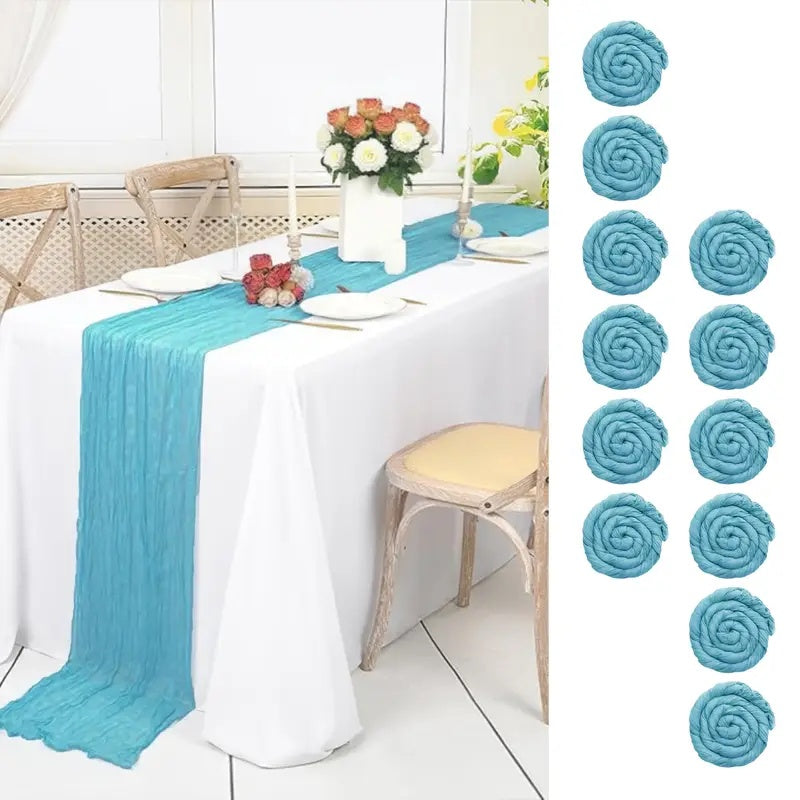 12pcs Cheesecloth Table Runner 10ft Boho Gauze Table Runner 21.3*120Inch Rustic Cheese Cloth Roll Romantic Long Cheesecloth Bulk for Wedding Bridal Shower Birthday Party Decor