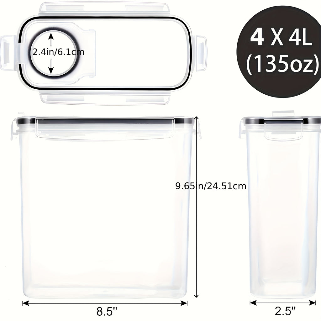 4pcs Set (4 L/ 135 Oz) Extra-Large Capacity Airtight Food Storage Containers Ideal for Bulk Food Storage Bpa-Free Plastic Containers Pantry Storage Jars Perfect for Grains, Nuts, And Rice Kitchen Organization And Storage Kitchen Additions