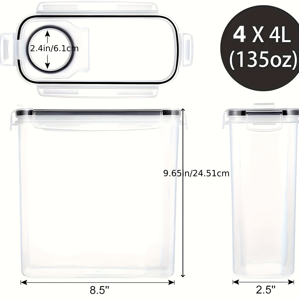 4pcs Set (4 L/ 135 Oz) Extra-Large Capacity Airtight Food Storage Containers Ideal for Bulk Food Storage Bpa-Free Plastic Containers Pantry Storage Jars Perfect for Grains, Nuts, And Rice Kitchen Organization And Storage Kitchen Additions
