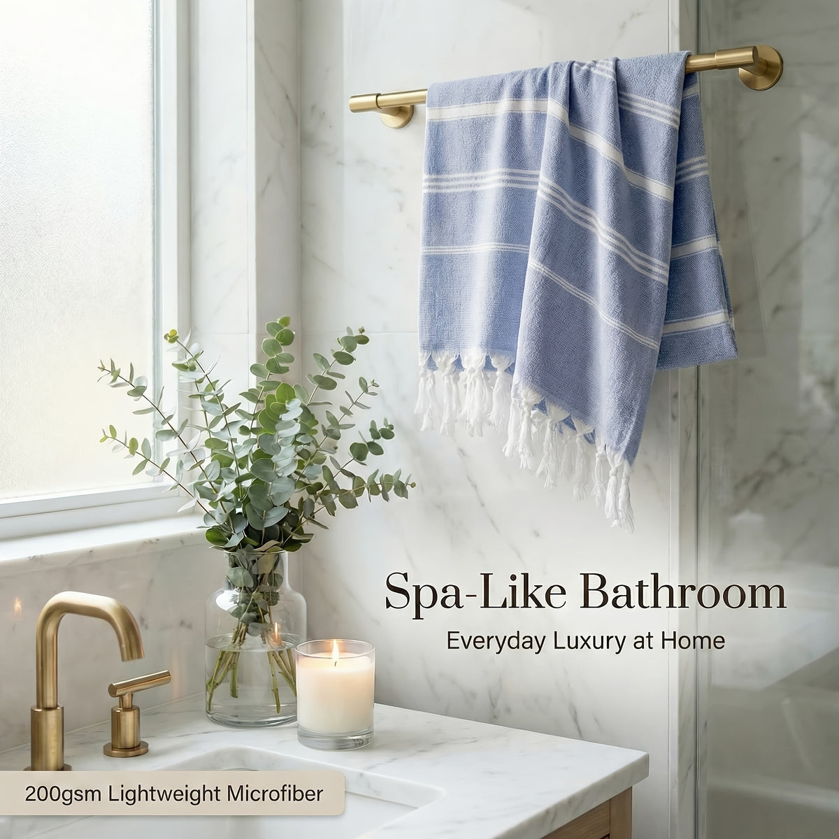 Turkish Style Striped Beach Towel, 90 x 180 cm Oversized Lightweight Quick-Drying Towel with Fringed Ends for Poolside Relaxing, Travel and Outdoor Days