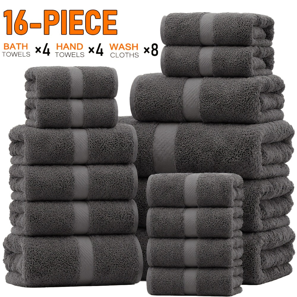 22/16pcs Cotton Bathroom Towels Set, Solid Color Cotton Blended Towel, Multi-color Optional, Soft And Comfortable, Absorbent, Family Set, Suitable for Travel, Bathroom, Fitness, Hotel, Swimming And Gift(4Bath Towels+6Hand Towels+12Washcloths)
