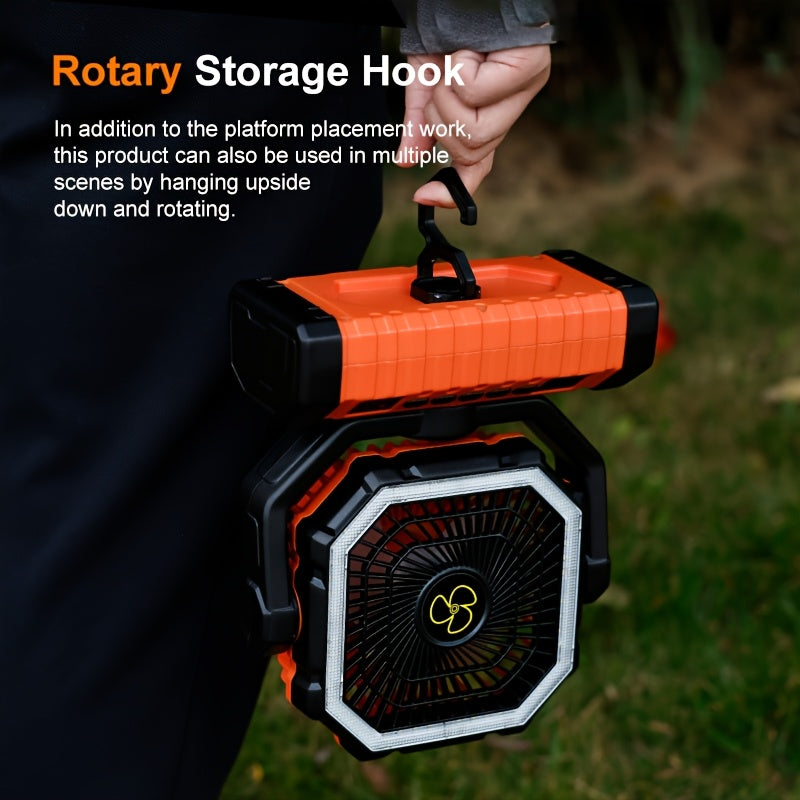 20000Mah Portable LED Camping Fan with Built-In Light, Rechargeable Fan, USB Rechargeable Outdoor Fan for Tents, Hiking, Fishing - Rugged Compact Design, Green And Orange, Hiking Essentials, Sturdy Handle Feature, Camping Additions