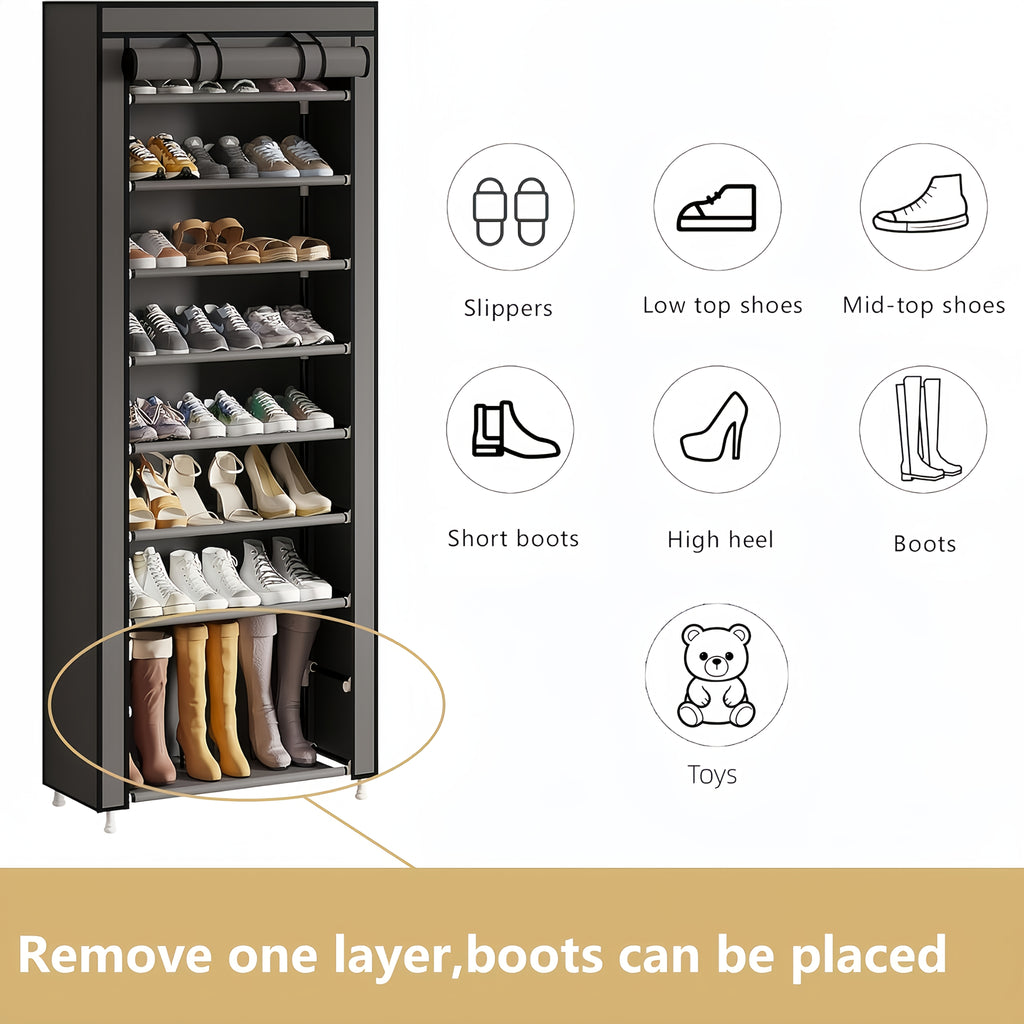 6/8/10 Layer High-Capacity Shoe Rack, with Dust Cover, Multi-Functional Storage Rack, Pipe Diameter 12Mm, Shoe Rack at The Door Saves Space, Easy to Assemble, Suitable for Household Shoe Racks And Wardrobes