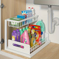 Pull-Out Under Sink Organizer with Two-Tier Metal Storage, Black or White Cabinet Rack in 1 or 2 Pack for Kitchen Supply Organization