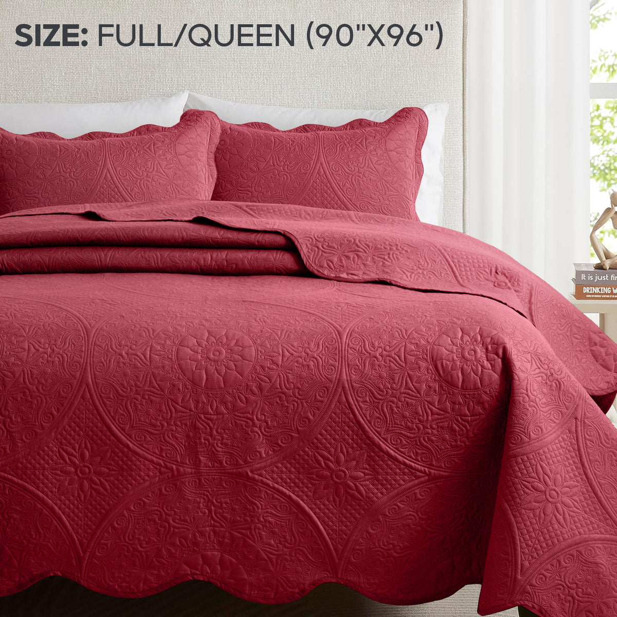 3pcs Luxury Quilted Bedspread Set – Oversize Quilt Coverlet Soft & Cozy Floral Bedspread with Pillow Shams, Breathable Lightweight for Bedroom & Guest Room Decor