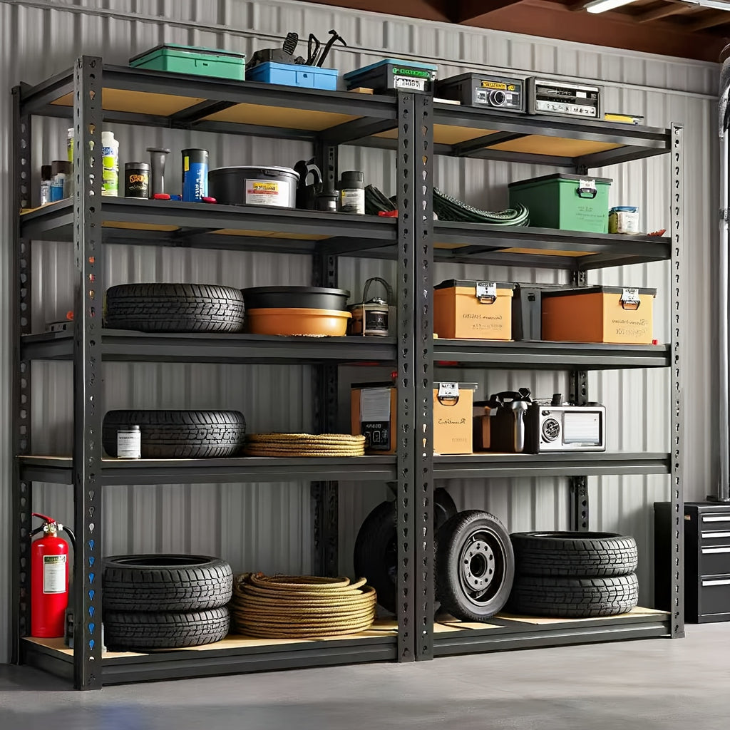 2pcs Heavy-Duty Metal Shelving Unit 60/72 Inch Hige (60" And 72" Sections) 2000 Lbs Total Capacity (250 Lbs/Shelf) 5-Tier Adjustable Freestanding Garage Storage Rack with Black Powder-Coated Frame - Easy Assembly for Basement, Pantry, Utility