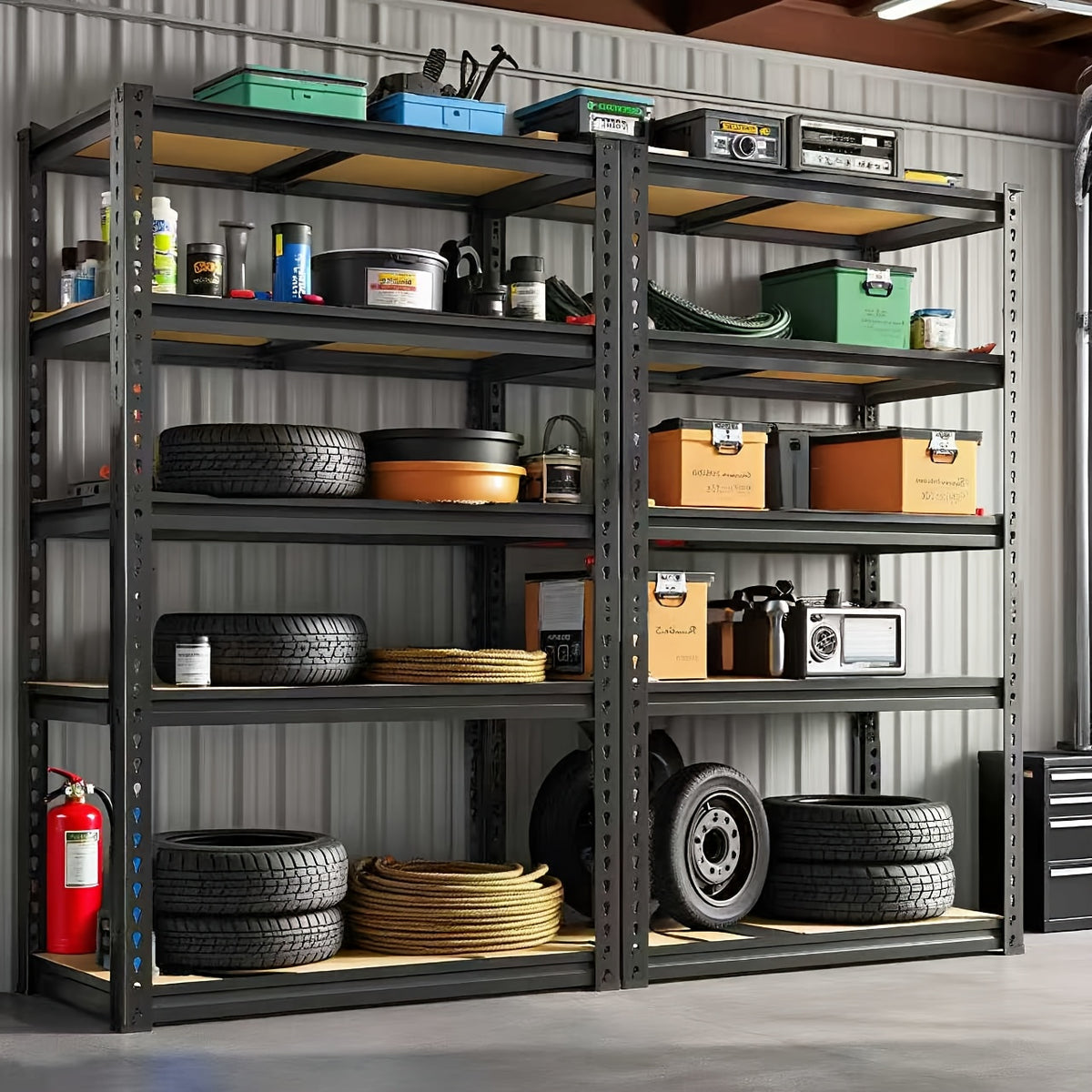 2pcs Heavy-Duty Metal Shelving Unit 60/72 Inch Hige (60" And 72" Sections) 2000 Lbs Total Capacity (250 Lbs/Shelf) 5-Tier Adjustable Freestanding Garage Storage Rack with Black Powder-Coated Frame - Easy Assembly for Basement, Pantry, Utility