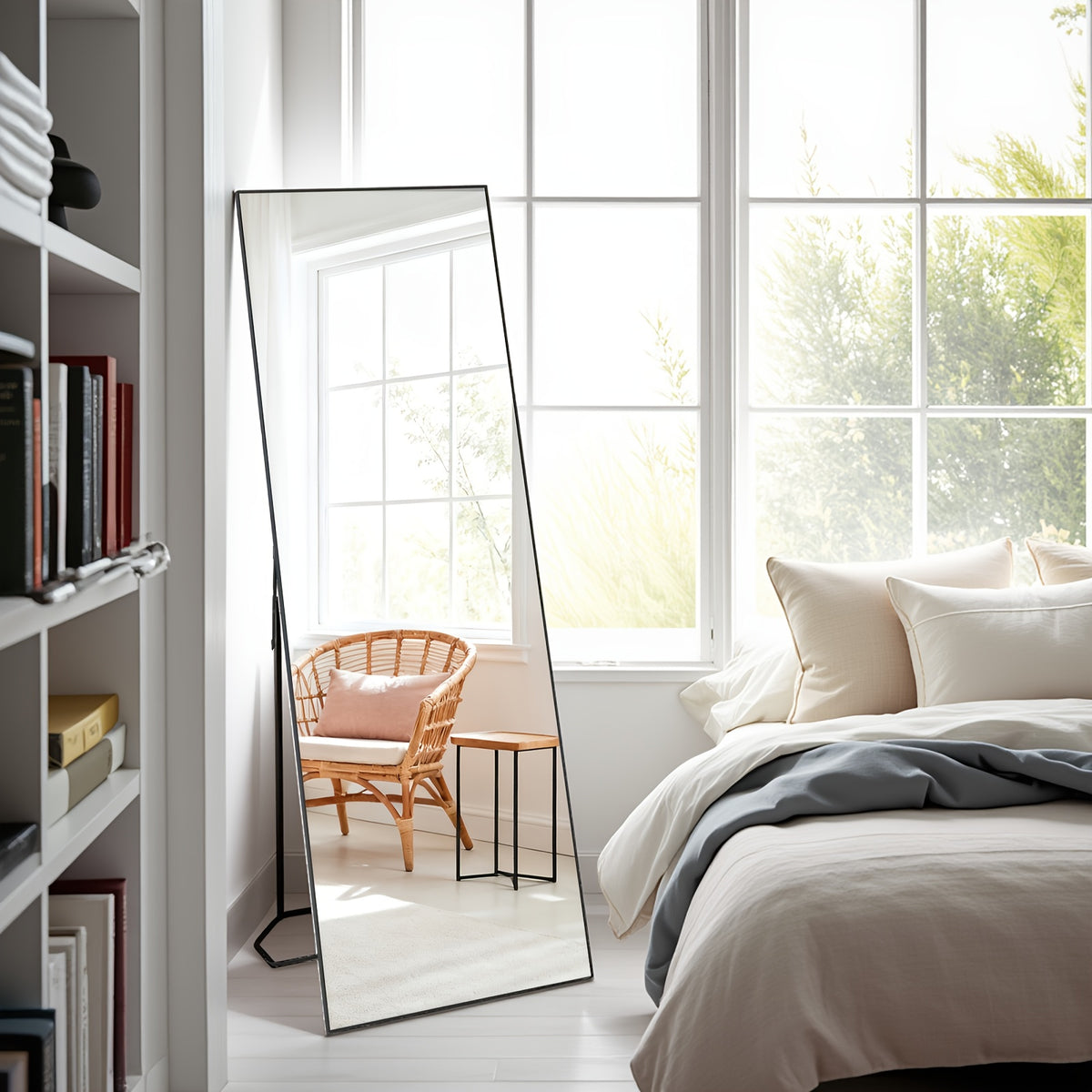 Standing Full Length Mirror with Stand and Hanging Hardware (Arched/Rectangular, Multiple Sizes) | Steel Alloy Frame & Shatter-Proof Glass for Bedroom, Living Room, Hallway, Cloakroom, Modern Home Decor