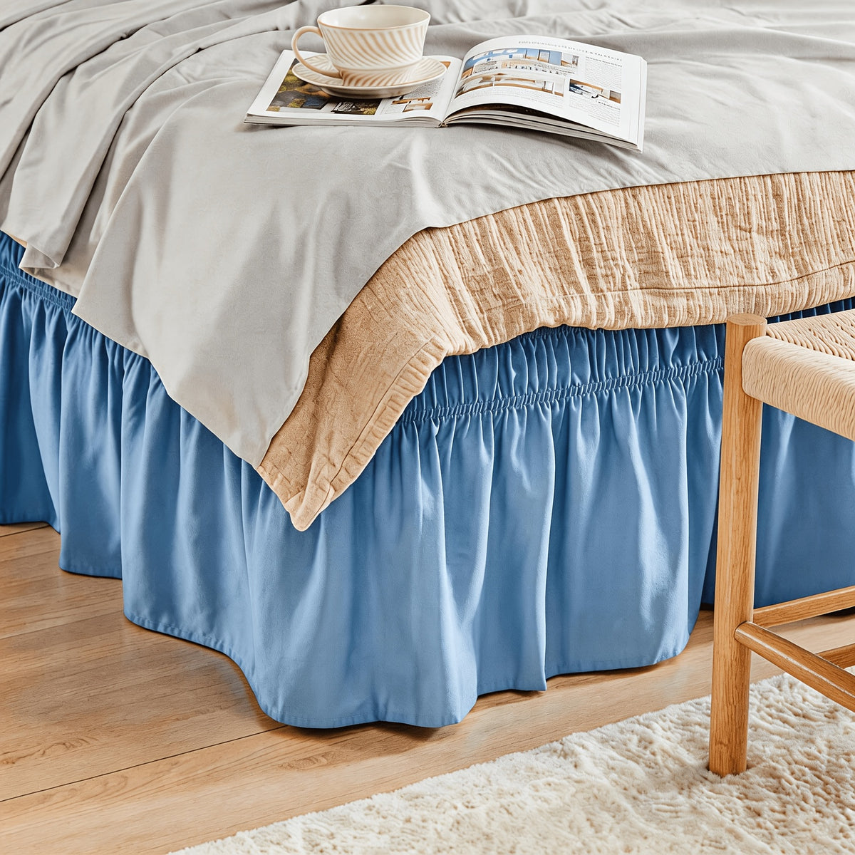 Leafy Sleep Elastic Bed Ruffle, Easy Wrap Around Ruffle, Microfiber Bed Skirt with Adjustable Elastic Belt 15 Inch Tailored Drop, Hotel Quality Bed Skirt, Fade Resistant, Easy Fit, Machine Washable
