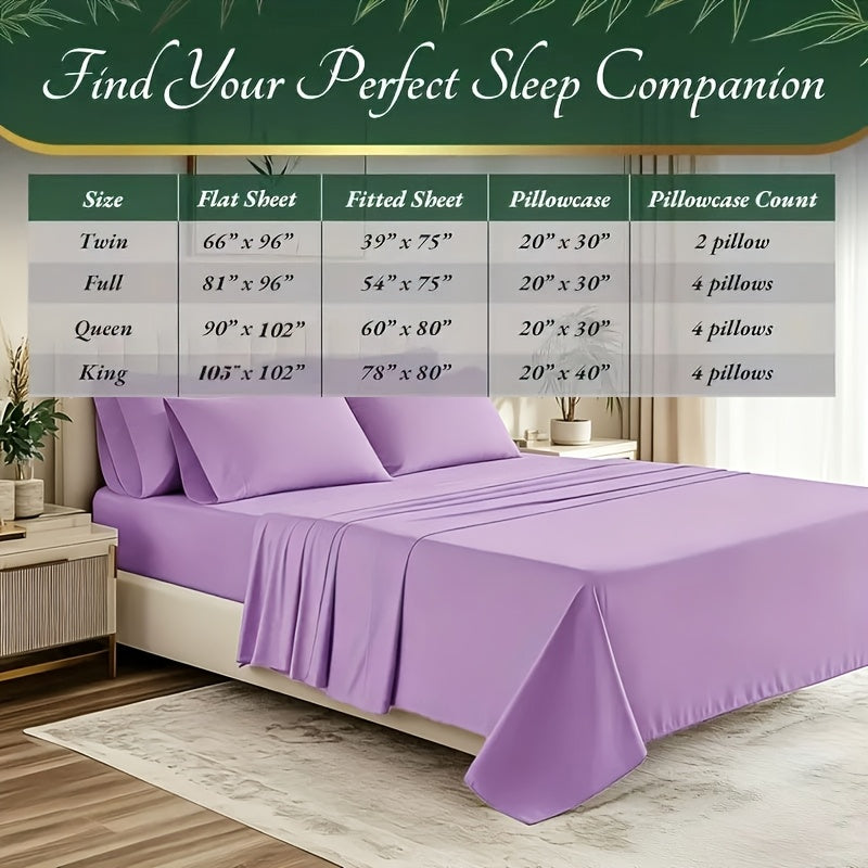 Extra Deep Pocket Bamboo Sheets - 4/6pcs Breathable & Cooling Bamboo Bed Sheet Set, Hotel Luxury Fitted Sheet Set, Soft Wrinkle-Free for Extra Deep Mattresses, Room Decor, Twin/Full/Queen/King Size Sheet & Pillowcase Sets