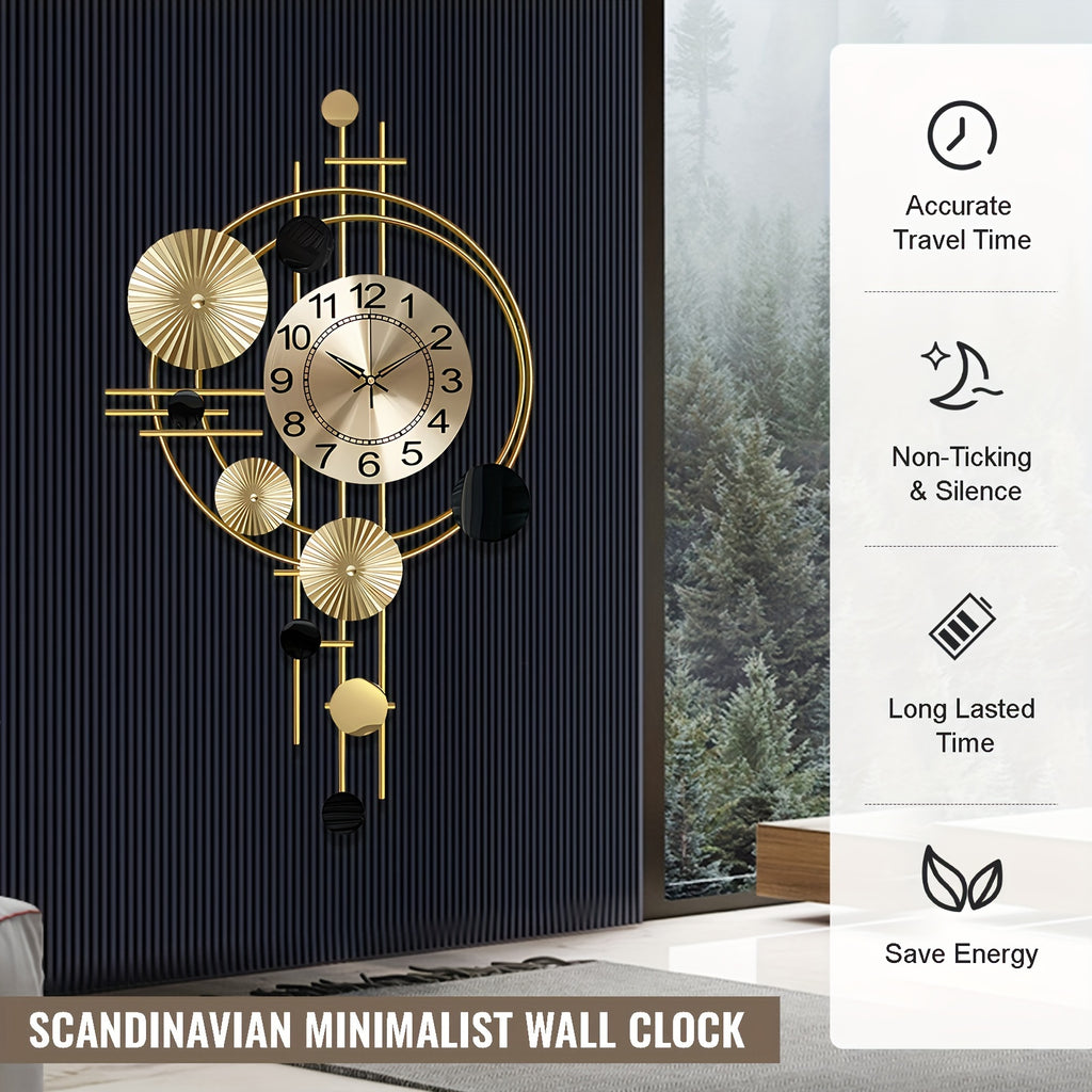 Metal Wall Clock Decorative 3D Metal Wall Art Clock for Living Room Bedroom Creative Modern big Wall Clock Decor with Silent No-Ticking 30.7 X 17.7 inch