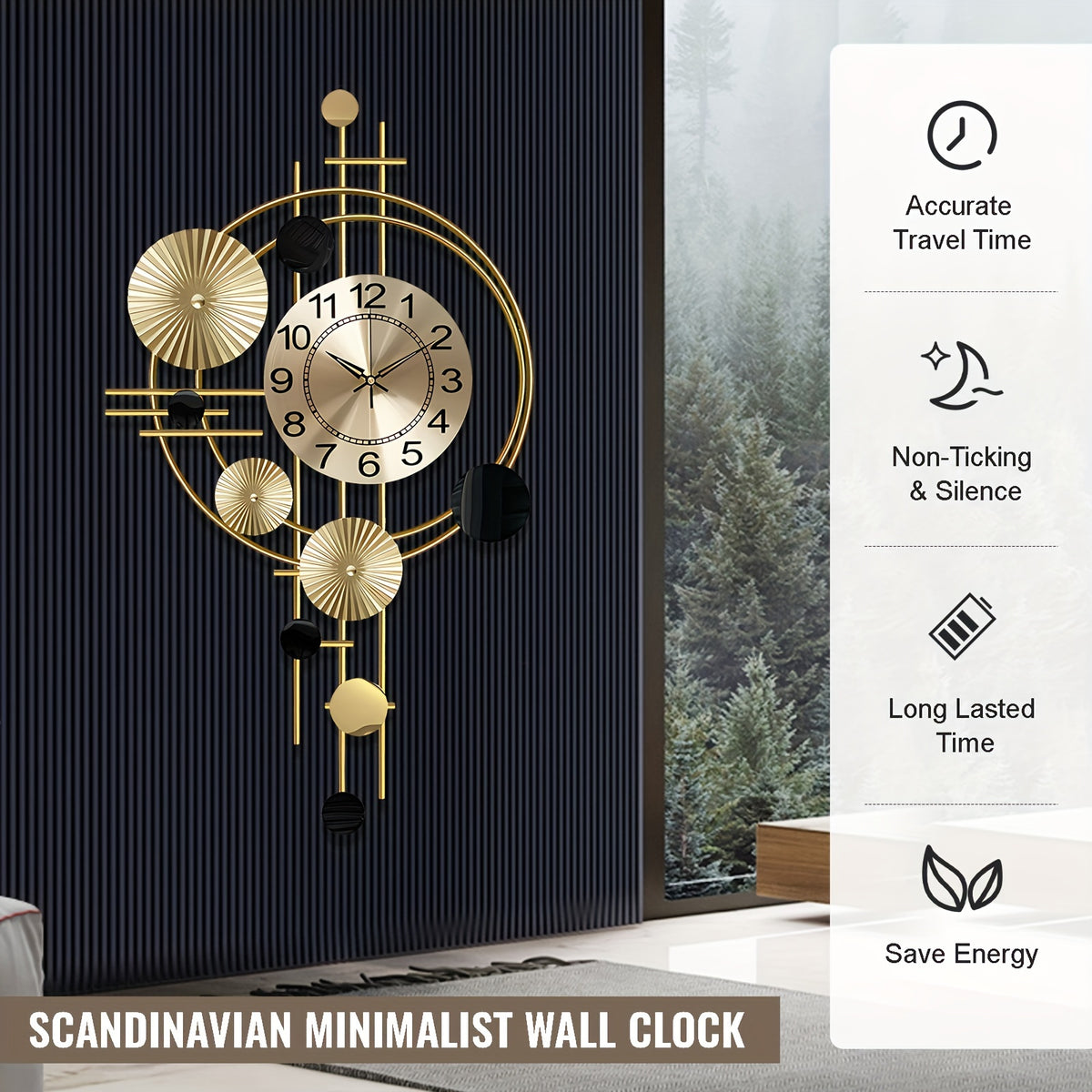 Metal Wall Clock Decorative 3D Metal Wall Art Clock for Living Room Bedroom Creative Modern big Wall Clock Decor with Silent No-Ticking 30.7 X 17.7 inch