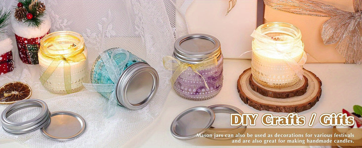 Small Mason Jars with Lids 8oz, 12 Pack Vintage Clear Glass Regular Mouth Storage Jars with Silver Metal Lids for Honey Jam and DIY Decor