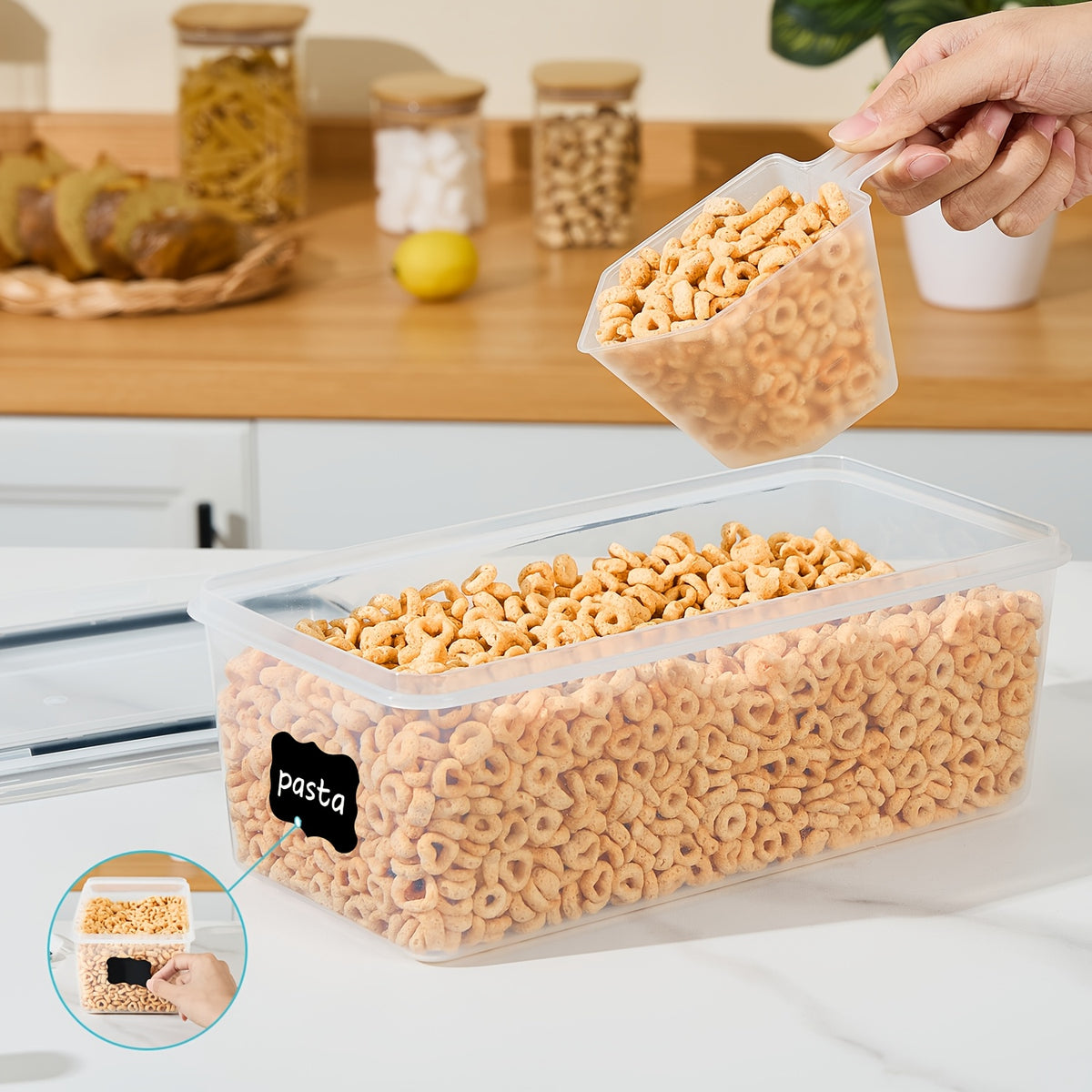 Airtight Food Storage Containers With Lids 4pcs Set 108.2oz, Plastic Spaghetti Container For Pasta Spaghetti Organizer, BPA Free Air Tight House Kitchen Pantry Organization And Storage