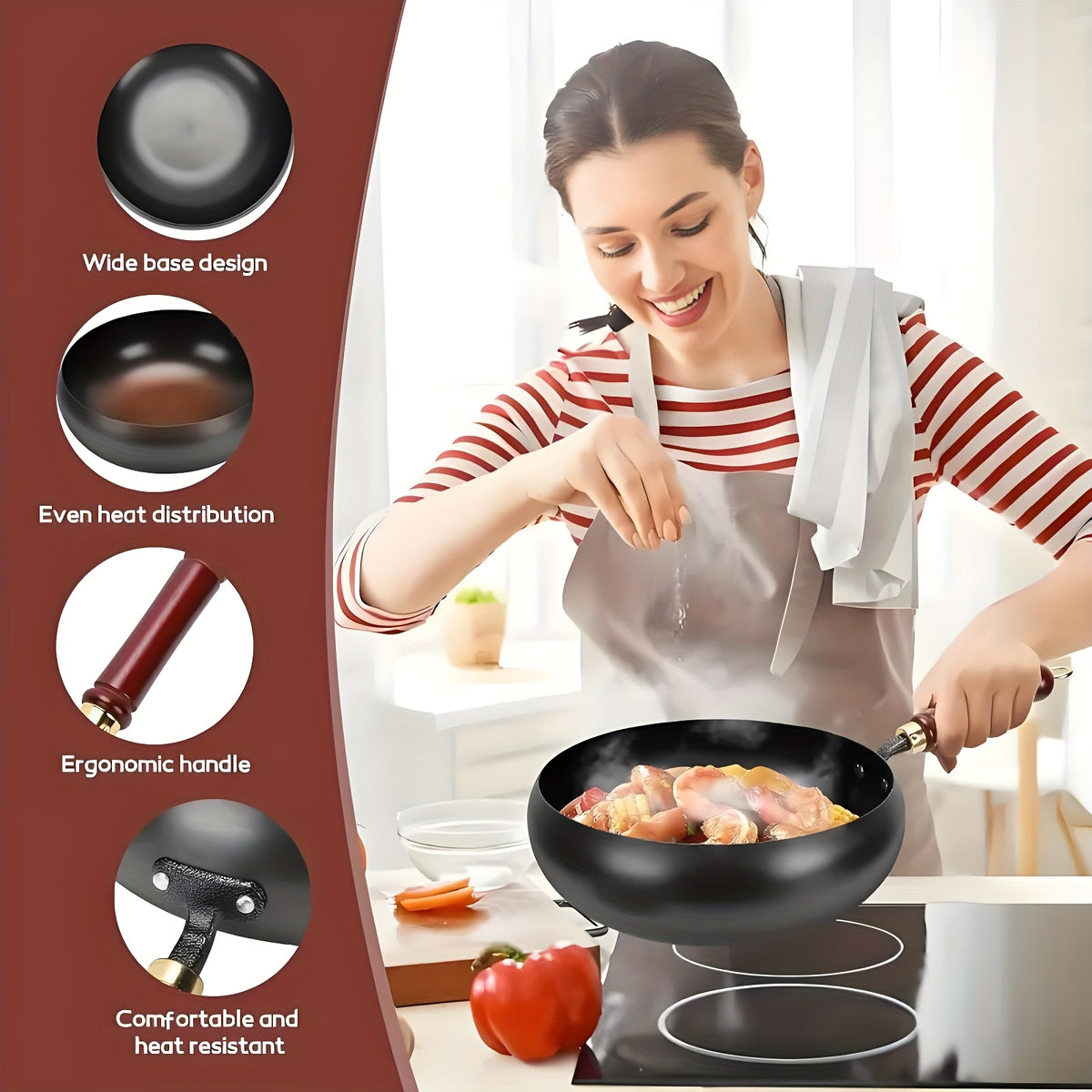 PokEpic Japanese Wok, Ideal for Pots And Pans Set, Large Bellied Non Stick Cookware, Heat Resistant Handle, Fit Gas Induction Stoves, Pressure Cooker Fast Stew, Chafing Dish Alternative, Kitchen Accessories & Gadgets, for Camping, Soups Stewing