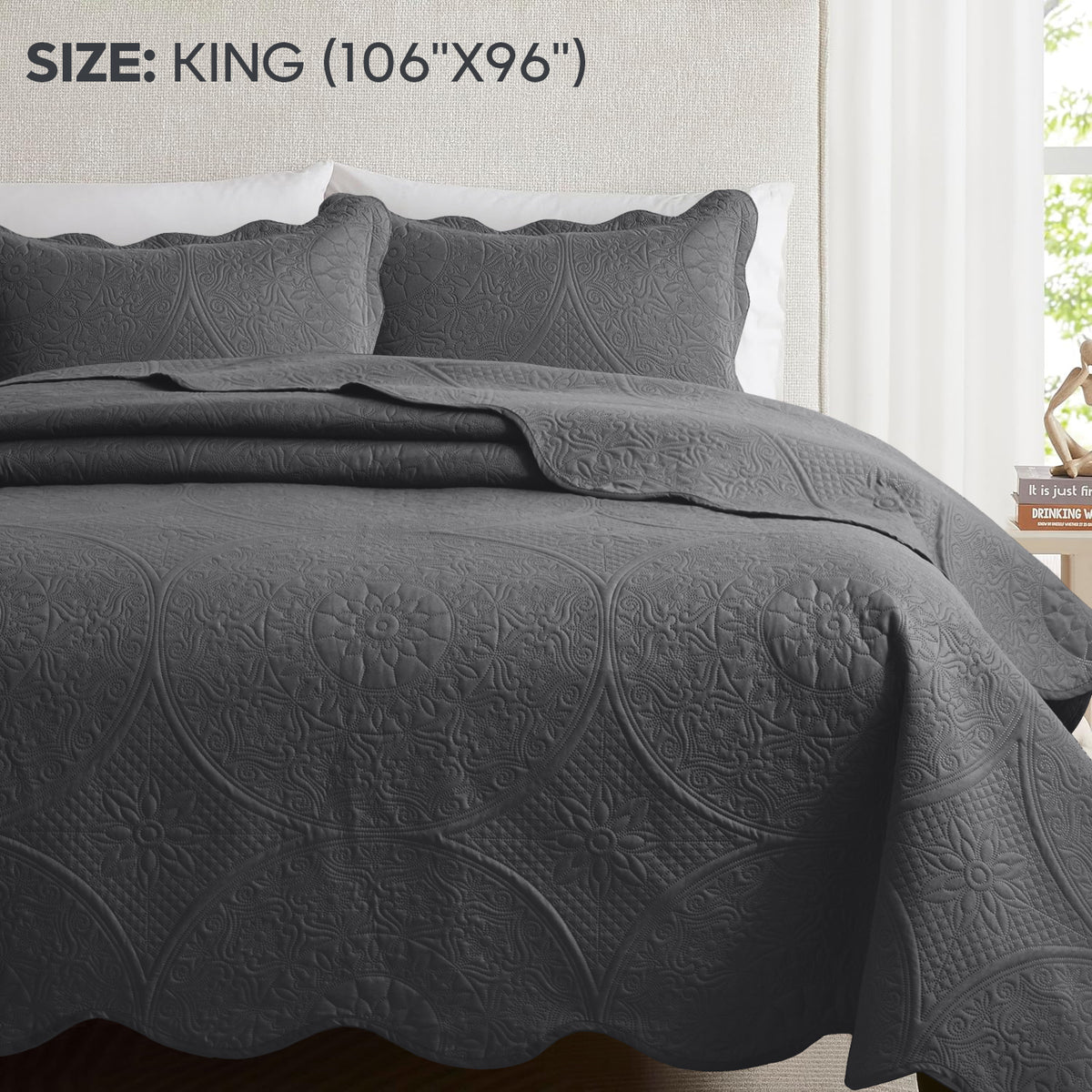 3pcs Luxury Quilted Bedspread Set – Oversize Quilt Coverlet Soft & Cozy Floral Bedspread with Pillow Shams, Breathable Lightweight for Bedroom & Guest Room Decor