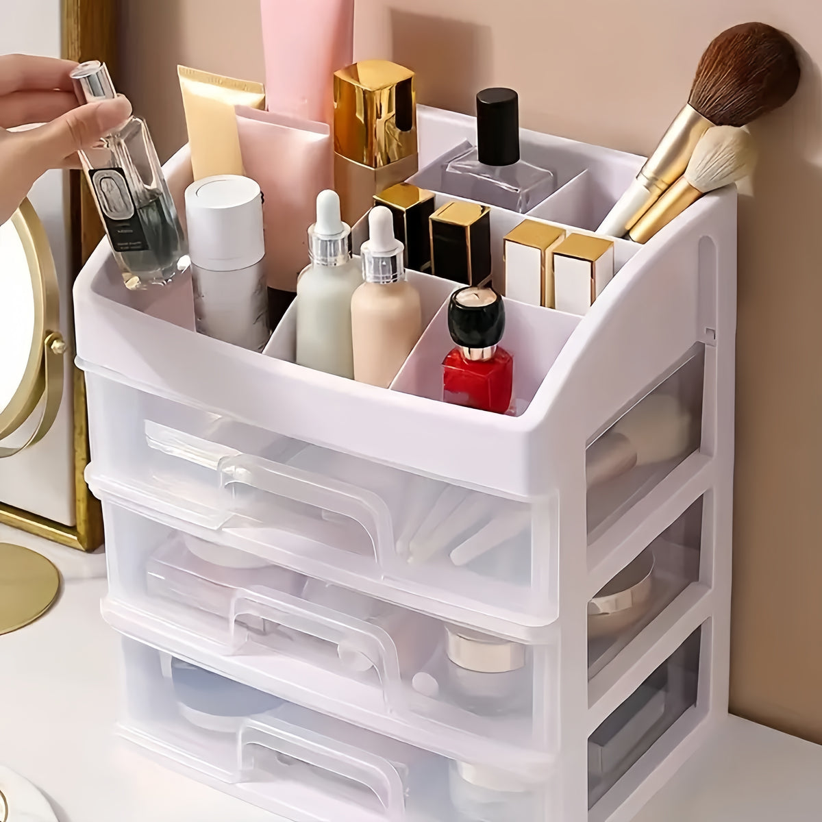 Large Capacity 4-Layer Plastic Cosmetic Storage Rack with 3 Pull-Out Drawers - Multi-Purpose Skincare, Medicine, Stationery Desktop Organizer - No Installation Pull-Out Shelf for Bathroom And Home Decor - Gift for Thanksgiving, Christmas, Halloween