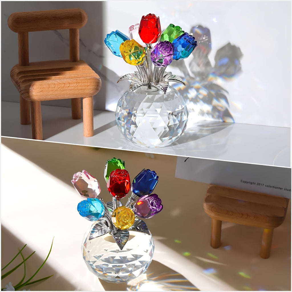 Crystal Rose Bouquet in Blue or Pink, Artificial Flower Arrangement for Romantic Home Decor, Valentine's Day, Mother's Day and Anniversary Gifts