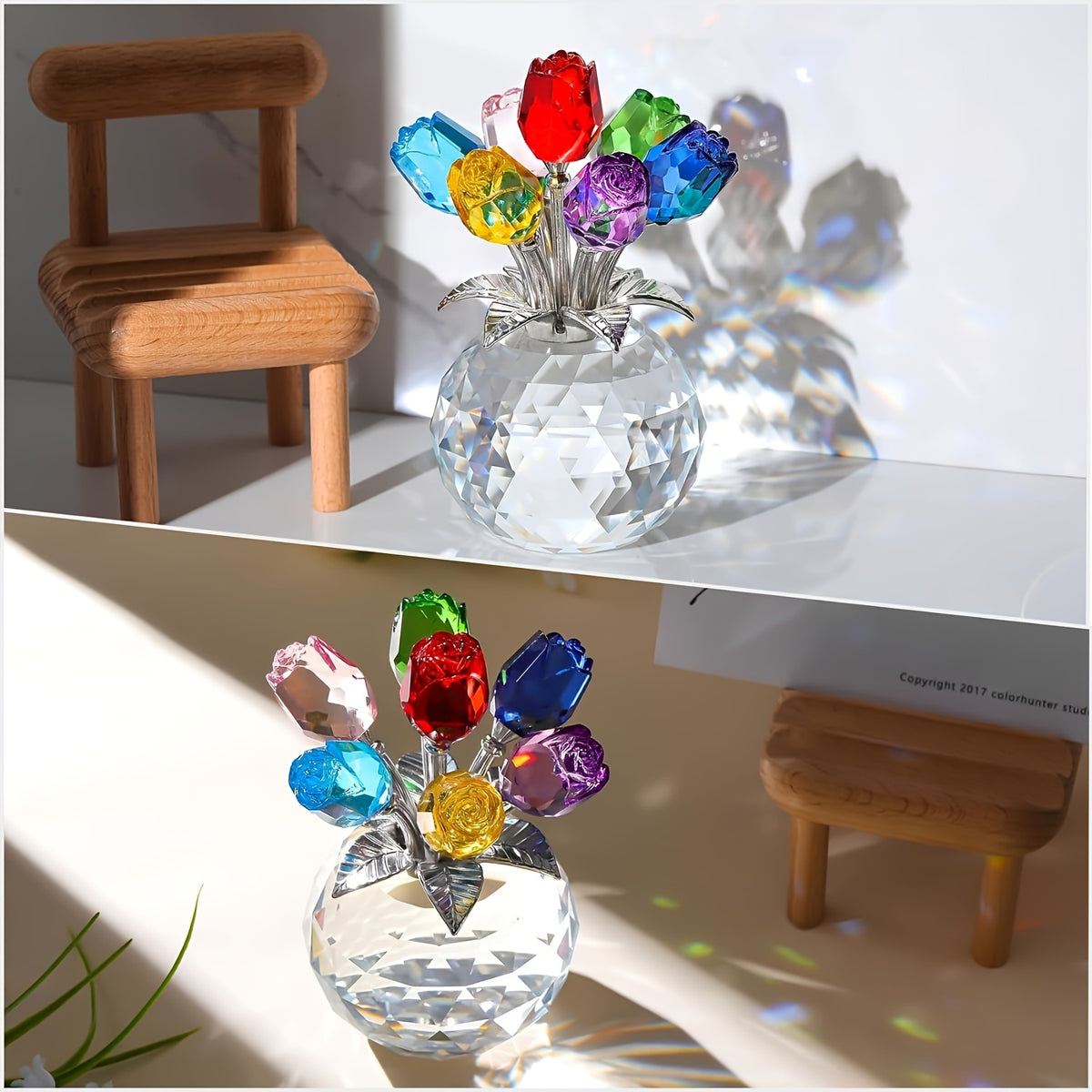 Crystal Rose Bouquet, Artificial Flower Decoration Gift, Colorful Rose Arrangement for Valentine's Day, Mother's Day, Anniversary And Home Decor