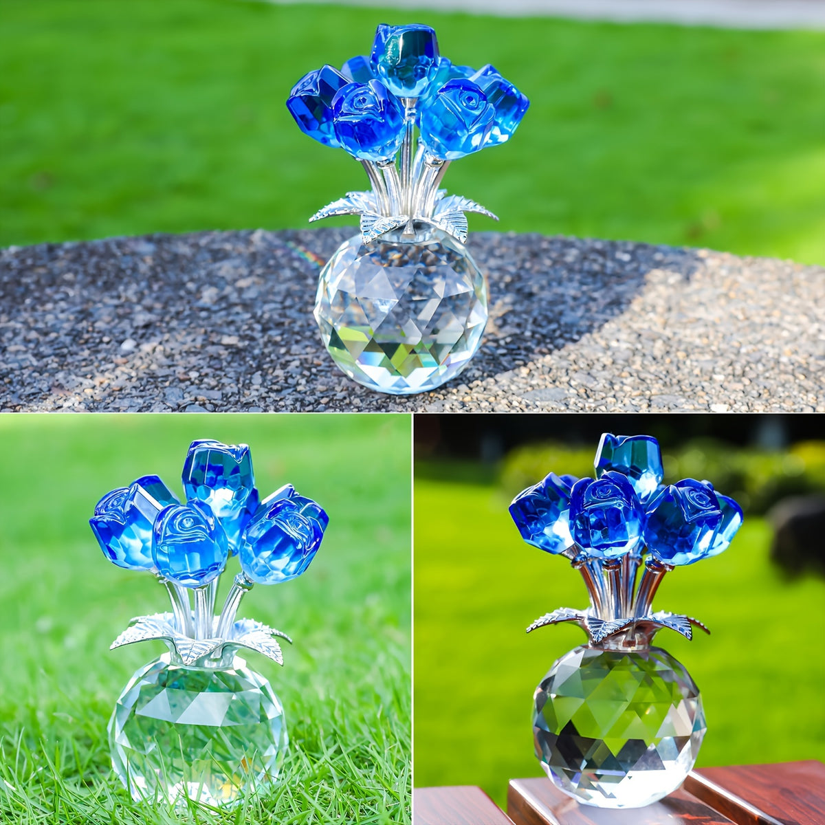 Crystal Rose Bouquet in Blue or Pink, Artificial Flower Arrangement for Romantic Home Decor, Valentine's Day, Mother's Day and Anniversary Gifts
