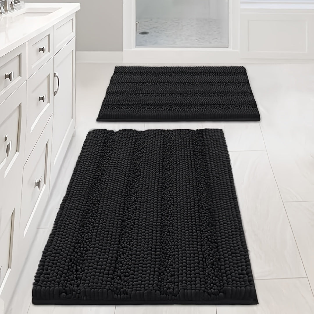 AIERJIA Bathroom Rugs, Set of 2 Thick Chenille Striped Shaggy Bath Mats for The Bathroom, Non-Slip Mats for Bathroom Flooring (32 X 20 And 24 X 17 Inches)