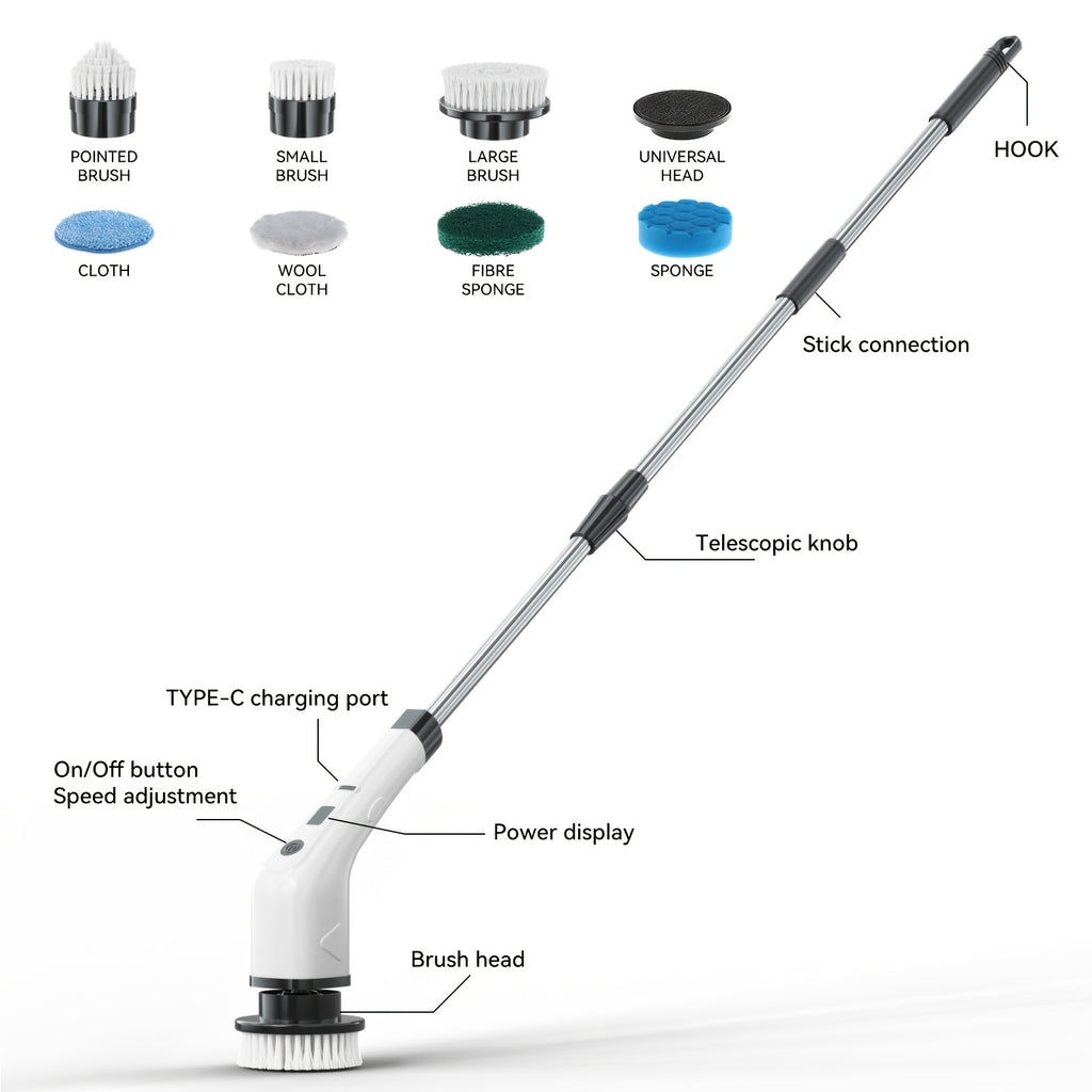 2026 New Multifunctional Electric Cleaning Brush, Telescopic Long Handle 7-in-1 Cleaning Brush, Cleaning Tool, Household Floor And Kitchen Sweeping Brush