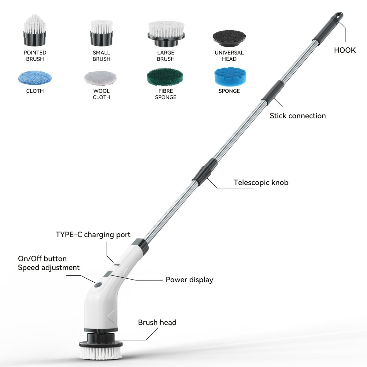 2026 New Multifunctional Electric Cleaning Brush, Telescopic Long Handle 7-in-1 Cleaning Brush, Cleaning Tool, Household Floor And Kitchen Sweeping Brush