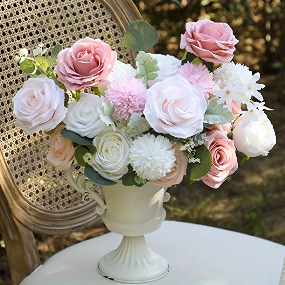 AUSOGO Light Pink Artificial Rose Bouquet Set - Perfect for Weddings, Engagements, Home Decor & Special Occasions like Valentine's, Mother's Day & Birthdays