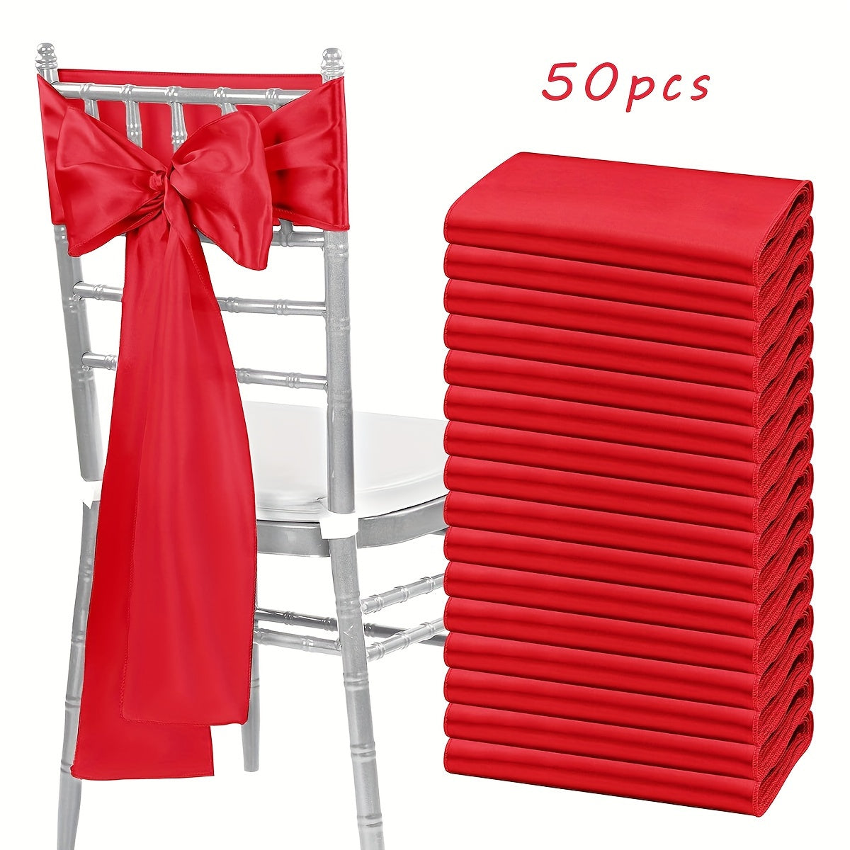 50pcs Satin Chair Waist Belt Bow Universal Chair Cover for Wedding Reception Restaurant Banquet, Party, Hotel Event Decoration (7 X 108 Inches)