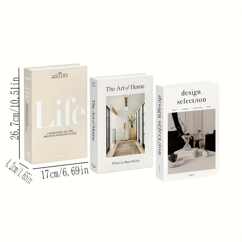 Giant minimalist book Set Three "Life", "The Art of Home" and "Design Choices" Fashionable decorative books with Golden text, perfect shelves and photo props, festive home decoration/Complex book set/Art book cover