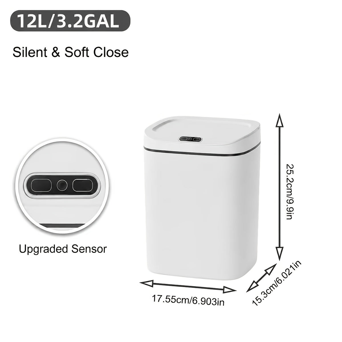 1pc Bathroom Motion-Sensing Smart Trash Can, Smart Trash Can, Lidded Touchless Trash Can, Minimalist Style, Suitable For Home, Kitchen, Office, Bathroom, Outdoor Use, Kitchen Waste Solution