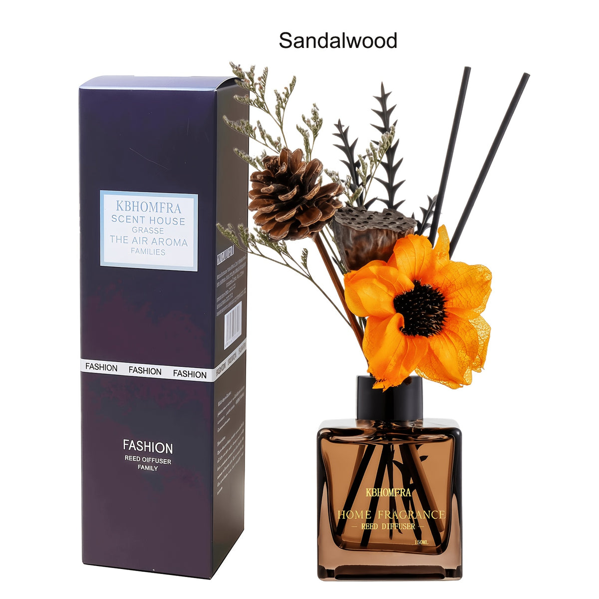KBHOMFRA Rattan Reed Diffuser, Infused with the Fragrance of Jasmine, Cedarwood, and Gardenia, Paired with Autumn-themed Dried Flowers and Rattan Reeds. Contains 4.06oz of Essential Oil for Long-lasting Fragrance, up to 90 Days. Suitable for Living