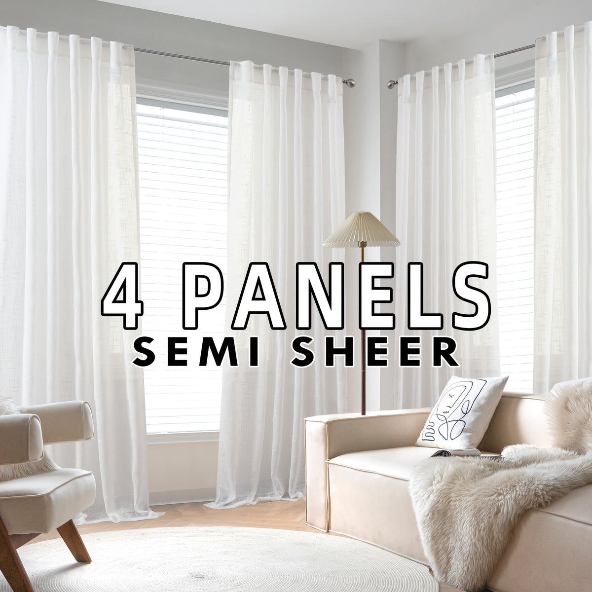 4 Panels Natural Linen Curtains for Living Room Semi Sheer Farmhouse Real Flax Rod Pocket Back Tab Boho Rustic Light Filtering Window Drapes for Bedroom Privacy Assured