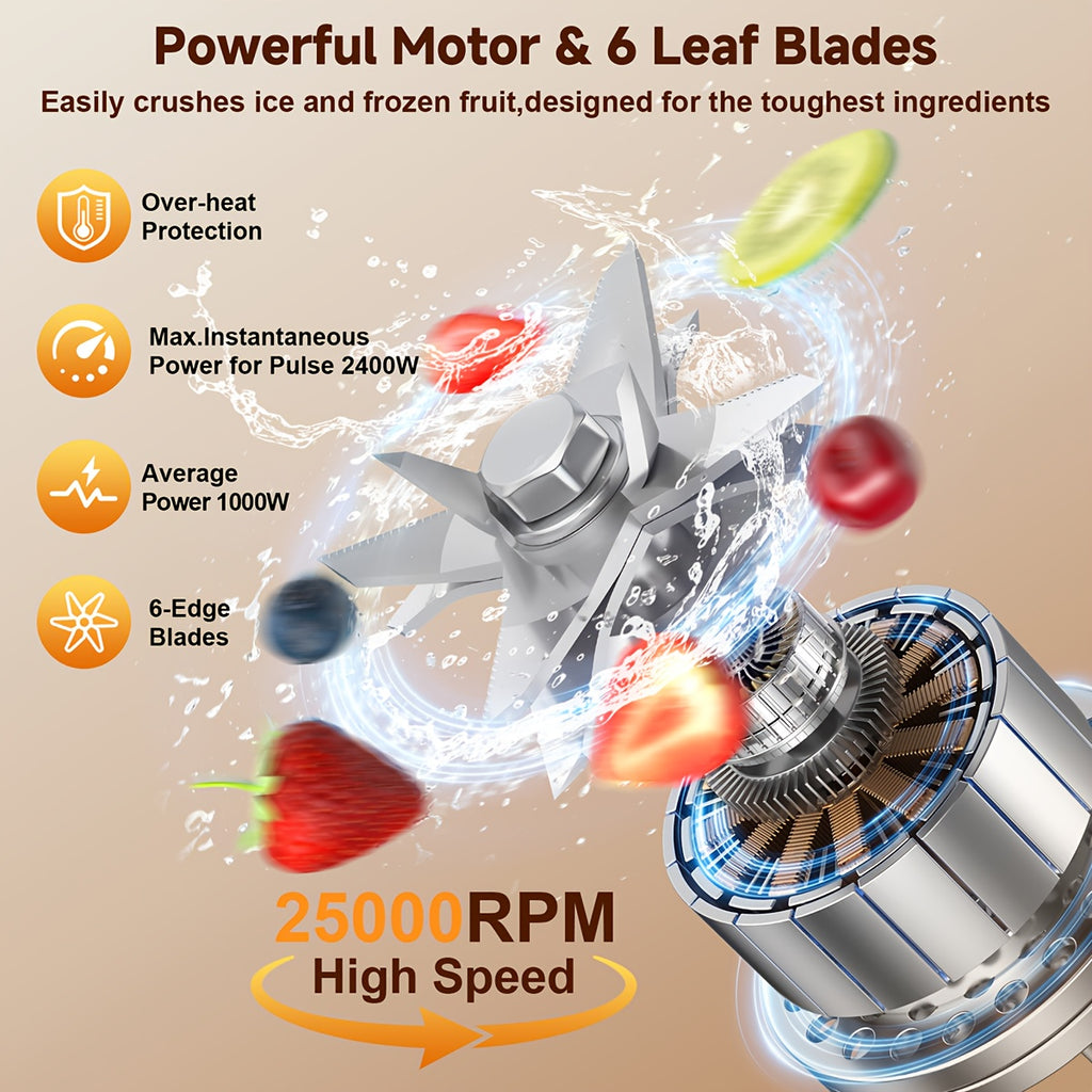 Professional Food Processor Blender, Smoothies Blender, Max.2400W Sorbet Blender And Grinder Combo 25000RPM Powerful Blenders Kitchen 68Oz 2 Containers Countertop Blenders Ice, Grinding, Milk Shake, Ice Slushie, Juice, Shake