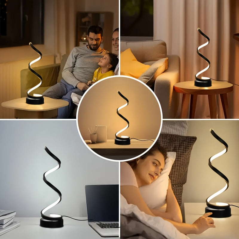 Bedside Table Lamp for Bedroom - 2/1 Pack Touch Lamp USB C Charging Ports, 3 Way Dimmable Modern Minimalist Dimmable Spiral Table Lamp for Living Room, Desk, LED Bulb Included (Black/White)