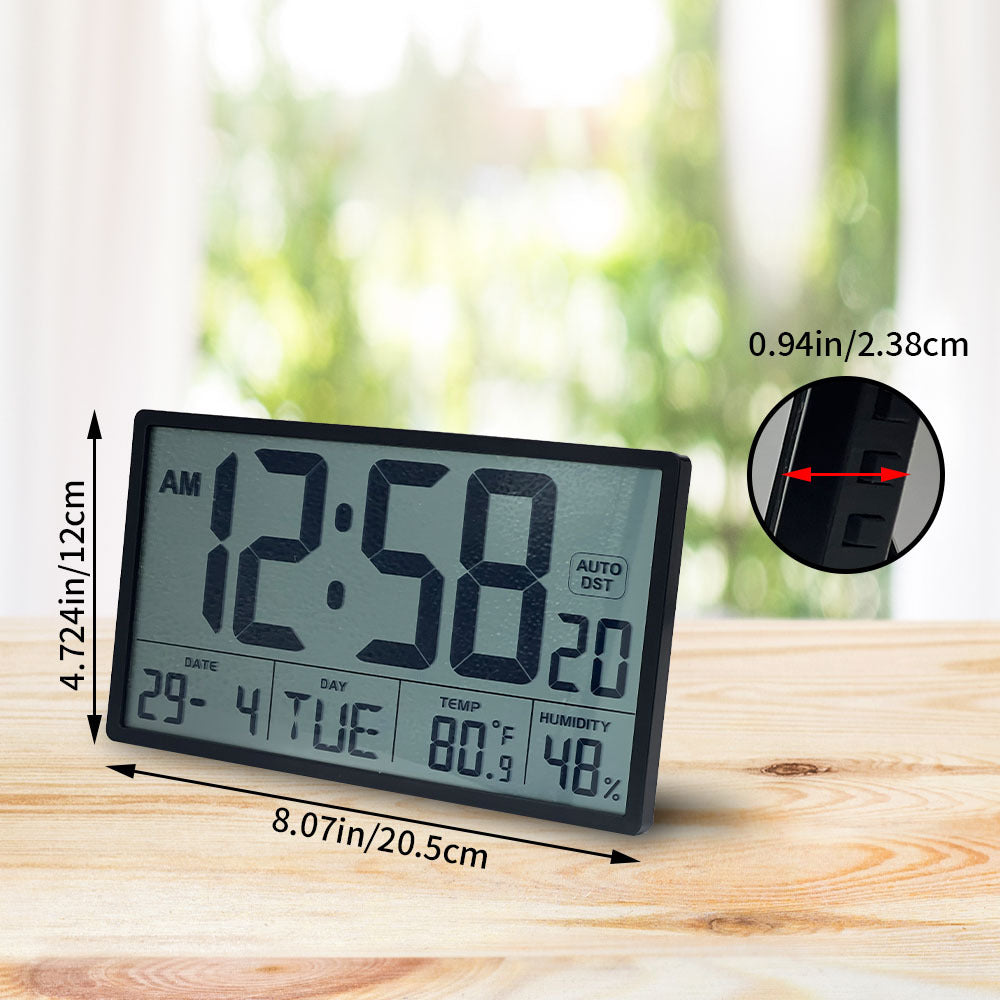 8'' Large Digital Wall Clock Battery Operated with Jumbo Numbers, Temperature And Date - Easy to Read And Set, Auto DST
