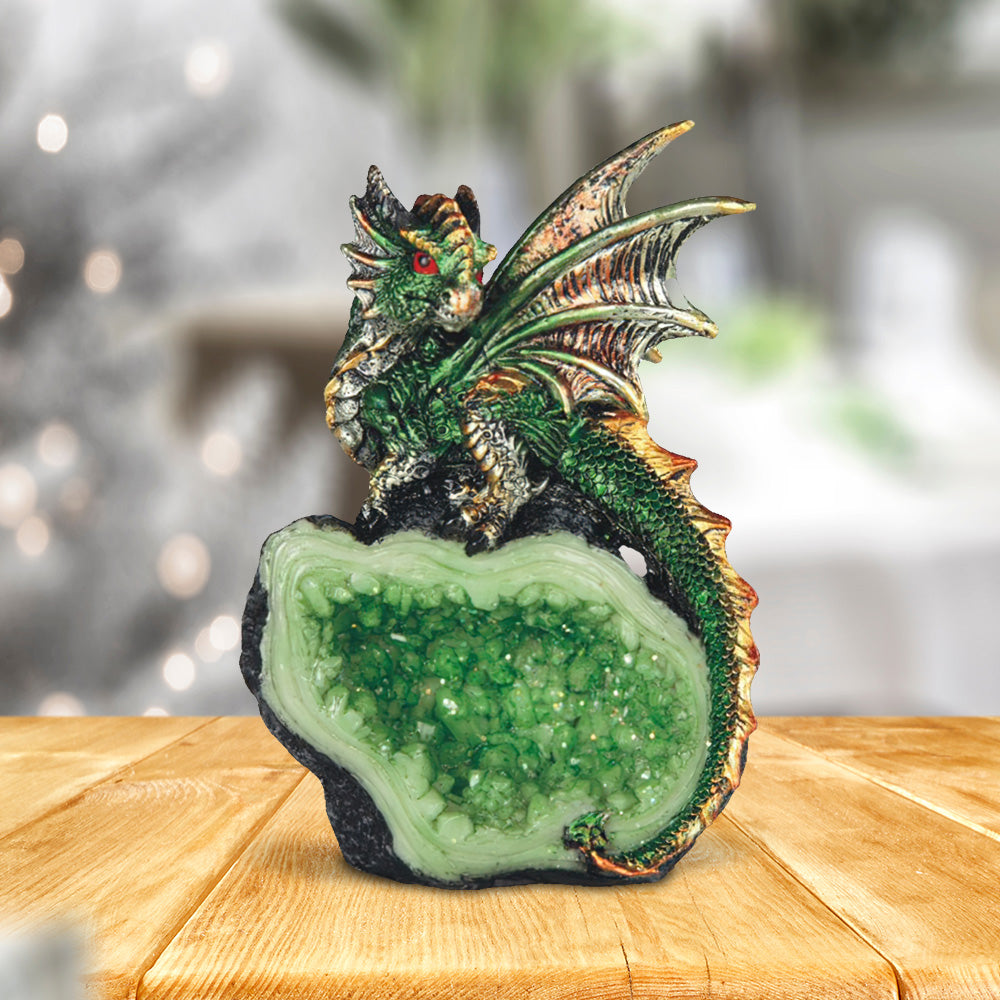 4" H Dragon Guarding Faux Crystal Cave Figurine Statue Home/Room Decor and Perfect Gift Ideas for House Warming, Holidays and Birthdays Great Collectible Addition