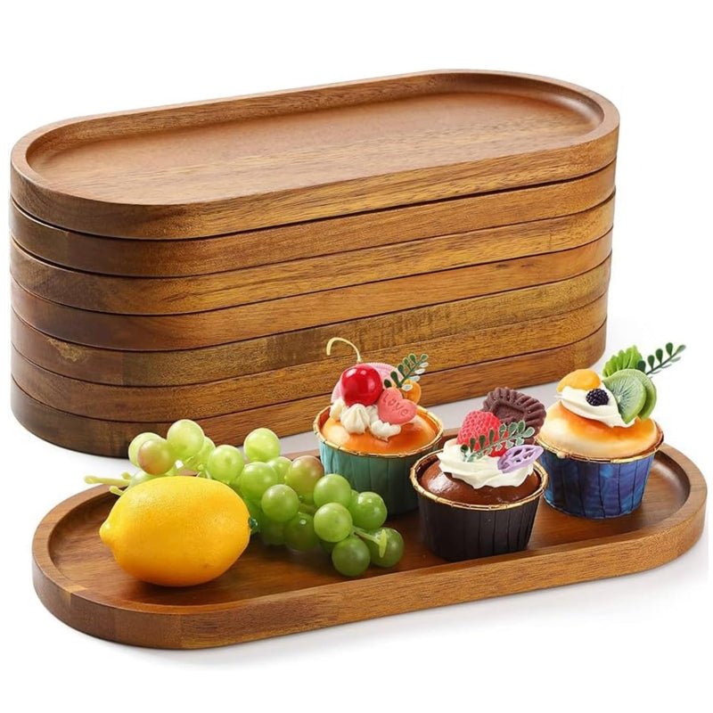 8-piece Wooden Serving Tray 11.5 X 4 Inch (approx 29.9 X 10.5 Cm) Deli Board Oval Wooden Plate Cheese Plate in Bulk for Dessert Snacks Bread Fruit Appetizer Plate for Kitchen Decoration, Can Be Used As A Plate for Parties, Buffets, Barbecues and Any
