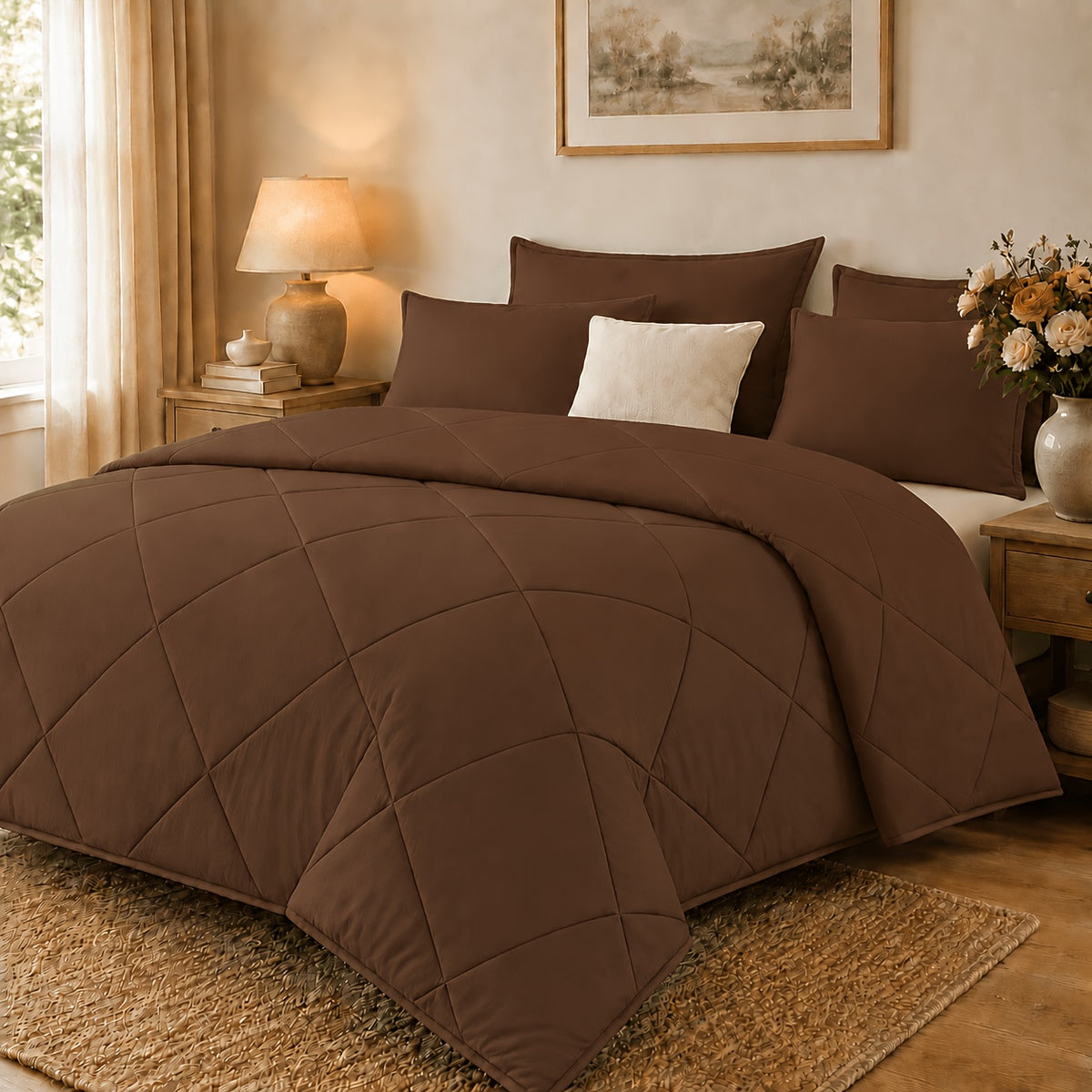 2/3pcs Solid Color Diamond Quilted Large/King Size Bedding, Soft, Comfortable, and Fluffy with Microfiber Filling and Lightweight, Breathable Fabric. Easy to Care for, Warm for All Seasons. Includes Comforter and Pillowcases. Luxurious Quality