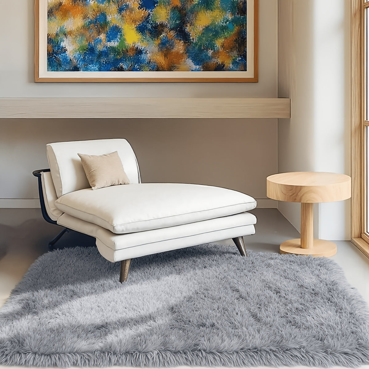 1pc Giant 71x106in Plush Area Rug | Non-Slip Fluffy, 1.6 Inch Thick, Machine Washable, Polyester, Solid Color, Rectangle, Flat Woven | Ideal for Living Room, Bedroom, Study, Makeup Room, Holiday Decoration, Cozy Home Carpet, Gray/Black