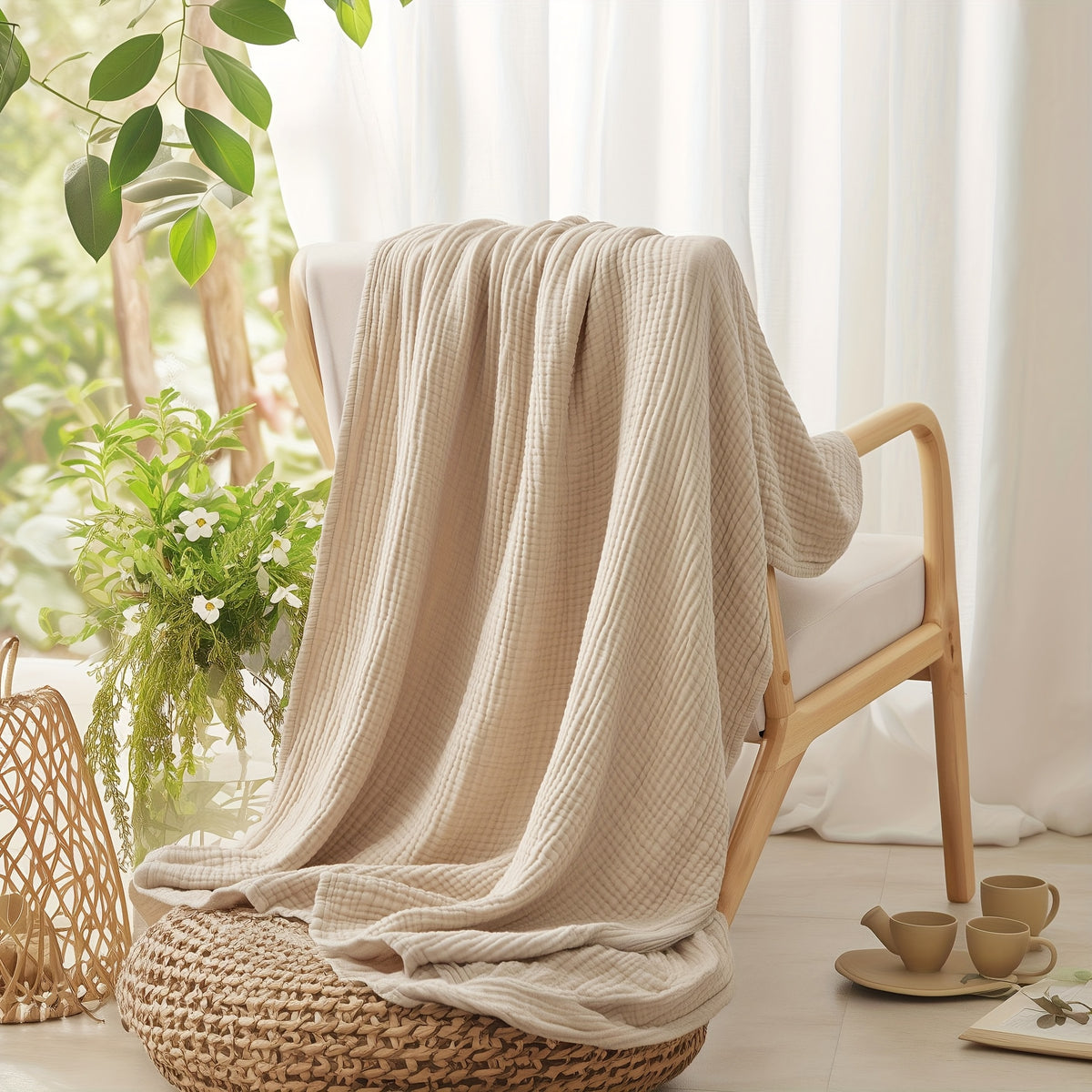 100% Muslin Blankets 6 Layers, Cooling Blanket, Room Decor Blanket, Perfect Holiday Gifts, Breathable & Lightweight, Camping Stuff, Soft Gauze Blanket, Suitable For New Year, Christmas Gifts